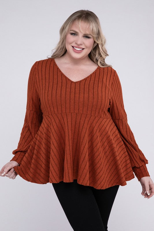 V Neck Tee With Ruffled Hem