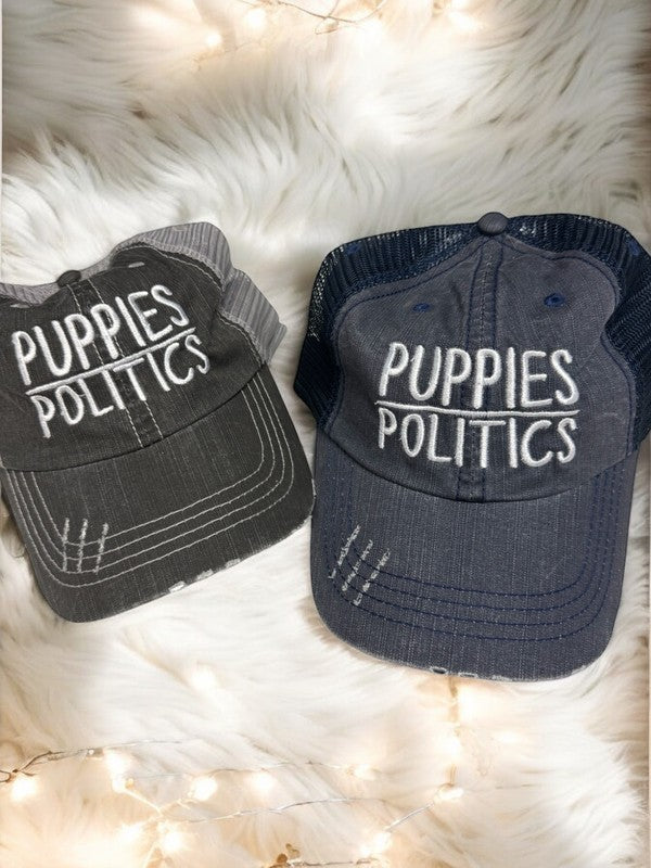 Puppies over Politics Embroidered Trucker