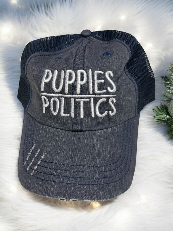 Puppies over Politics Embroidered Trucker