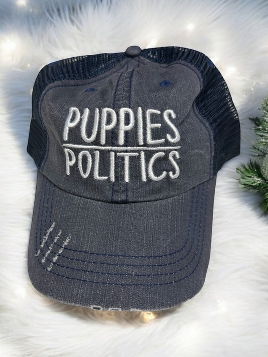 Puppies over Politics Embroidered Trucker