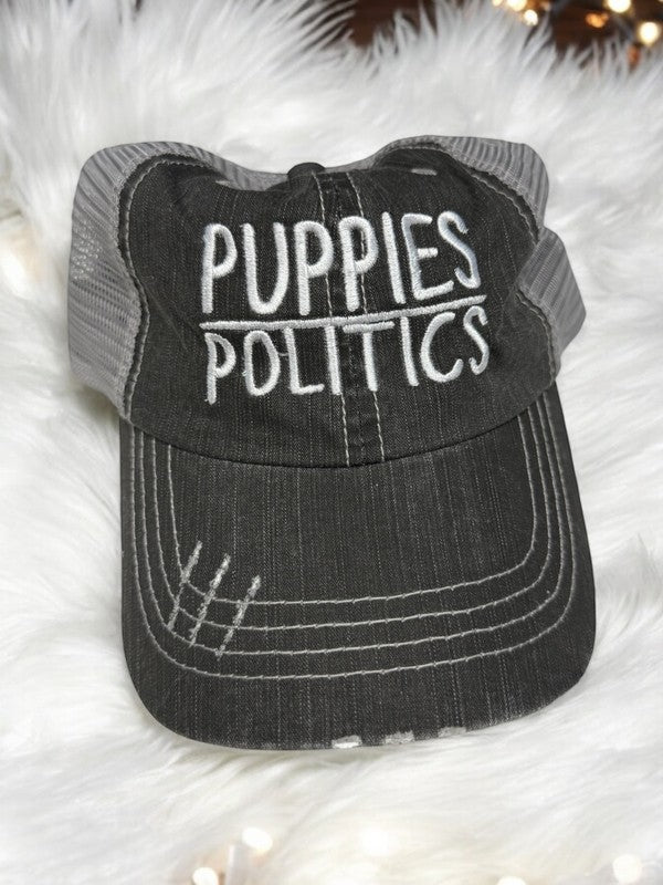 Puppies over Politics Embroidered Trucker