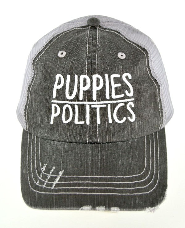 Puppies over Politics Embroidered Trucker