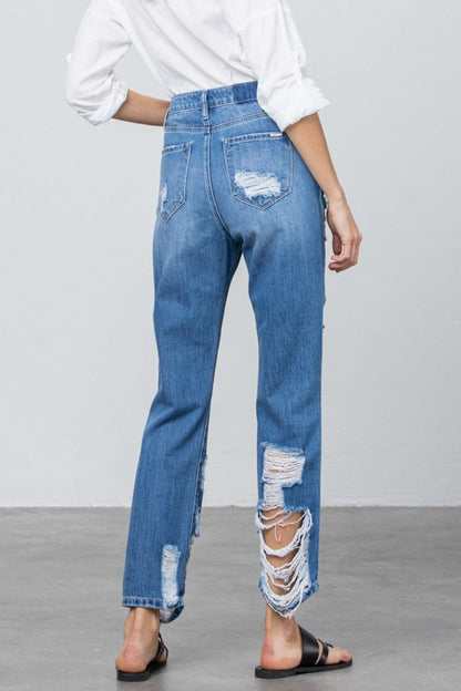 HIGH RISE Ripped STRAIGHT JEANS