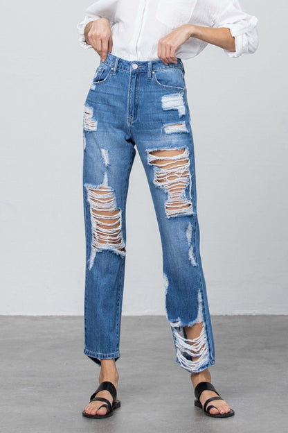 HIGH RISE Ripped STRAIGHT JEANS