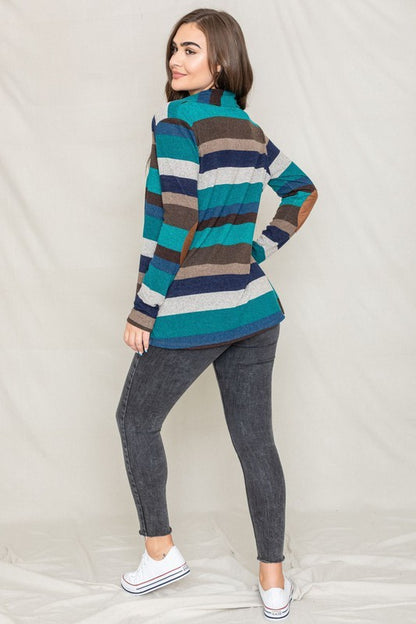 Stripe Elbow Patch Cardigan