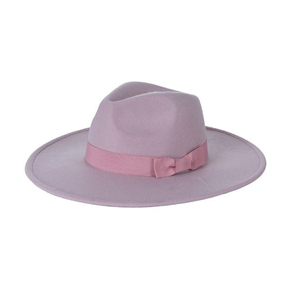 Wide Brim Ribbon Fedora Hat