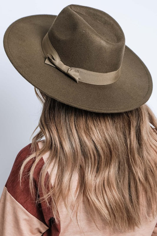 Wide Brim Ribbon Fedora Hat