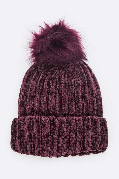 Chenille Texture Faux Fur Beanie