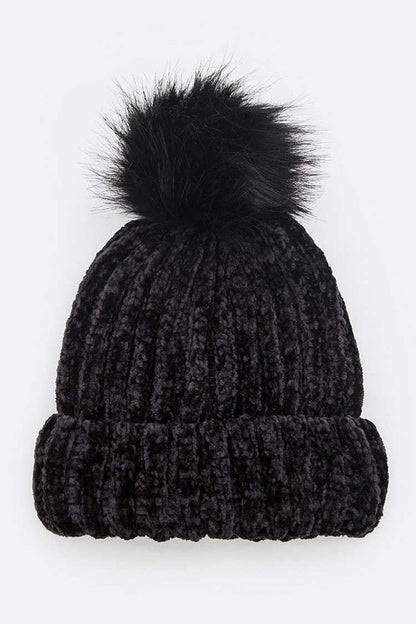 Chenille Texture Faux Fur Beanie