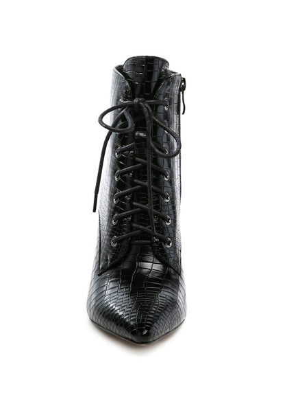 ESCALA CROC LACE-UP STILETTO BOOT