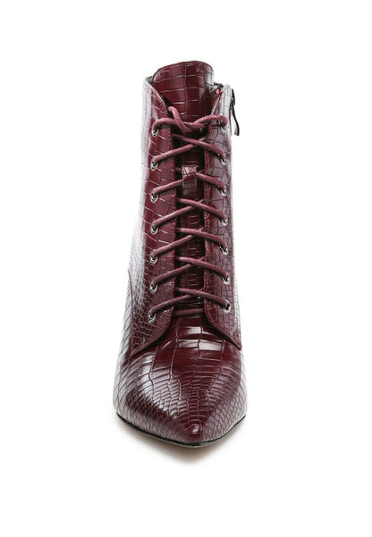 ESCALA CROC LACE-UP STILETTO BOOT