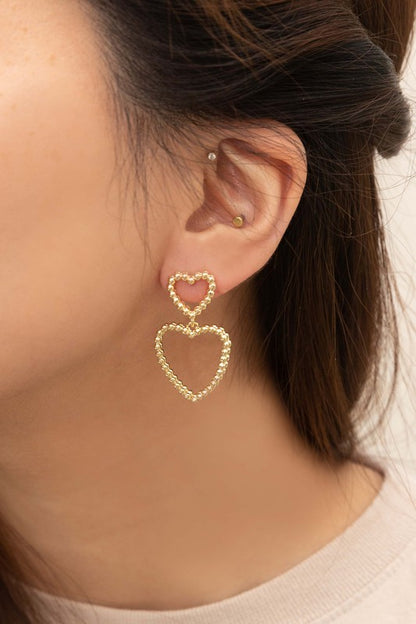 Cara Gold Heart Drop Earrings