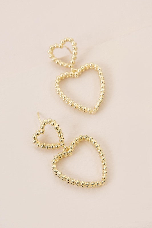 Cara Gold Heart Drop Earrings