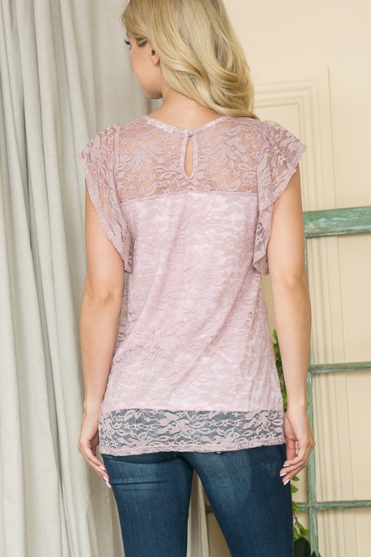 Stretch Lace Flutter Sleeve Top