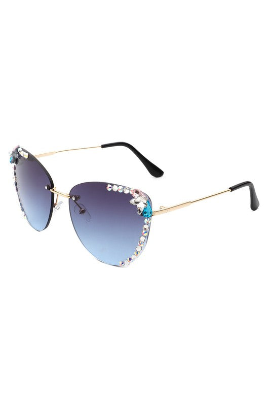 Rimless Rhinestone Fashion Cat Eye Sunglasses