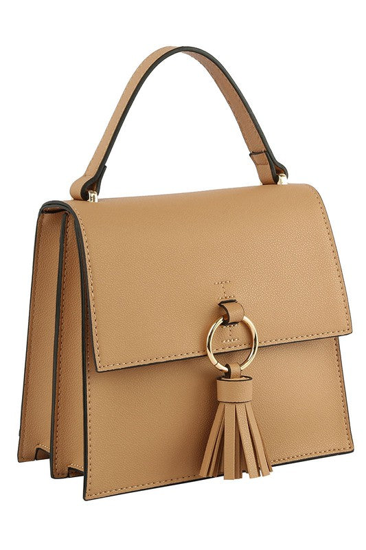 Fashion Ring Tassel Flap Crossbody Satchel