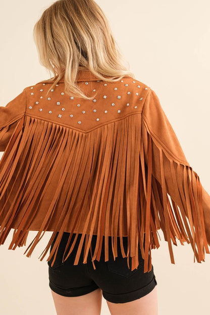 Studded Fringe Open Western Jacket