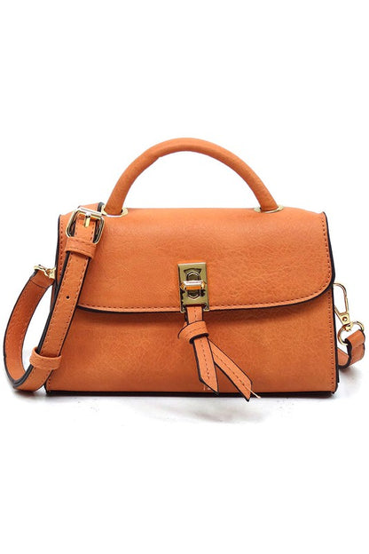 Twist Lock Flap Satchel Crossbody Bag