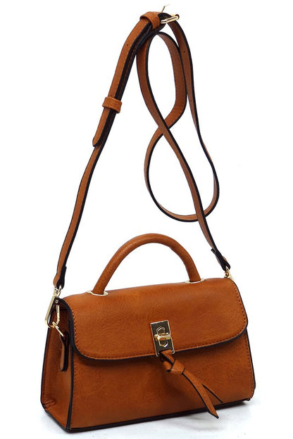 Twist Lock Flap Satchel Crossbody Bag