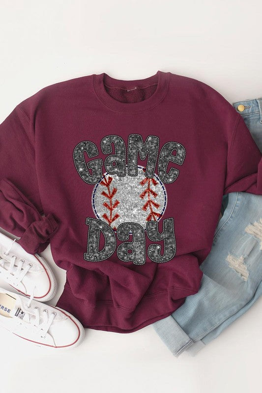 Baseball Game Day Faux Graphic Sweatshirts