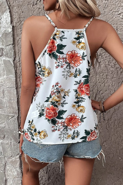 Floral Print Lace V Neck Tank Top