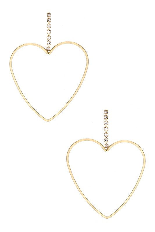 Rhinestone Accent Open Heart Drop Earrings