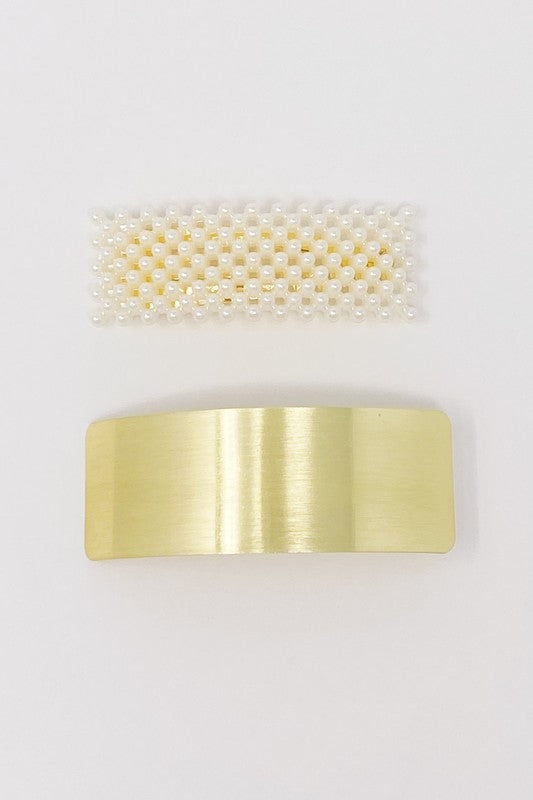 Golden Pearl Hair Barrette Set