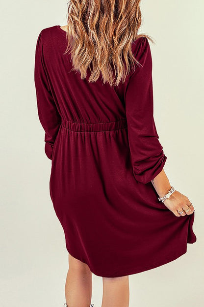 Women Button Up High Waist Long Sleeve Dress