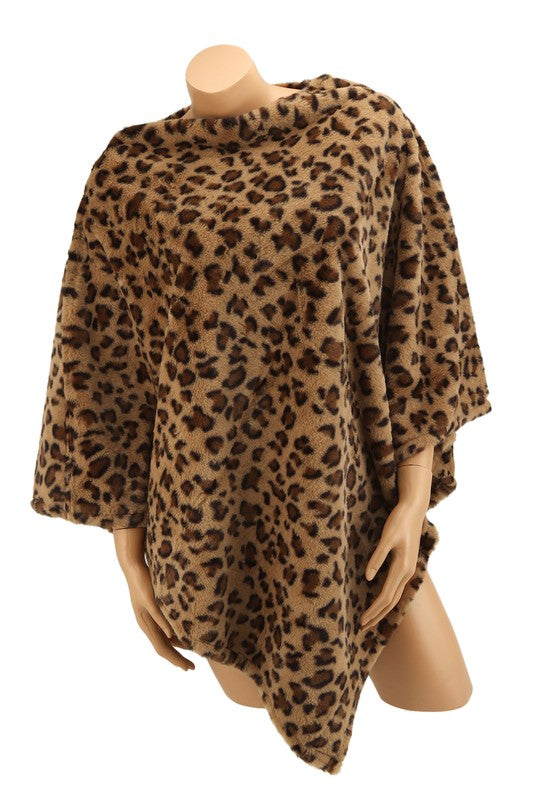 Leopard Pattern Fur Poncho