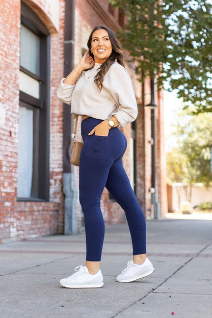 Navy Full Length Leggings with Pockets