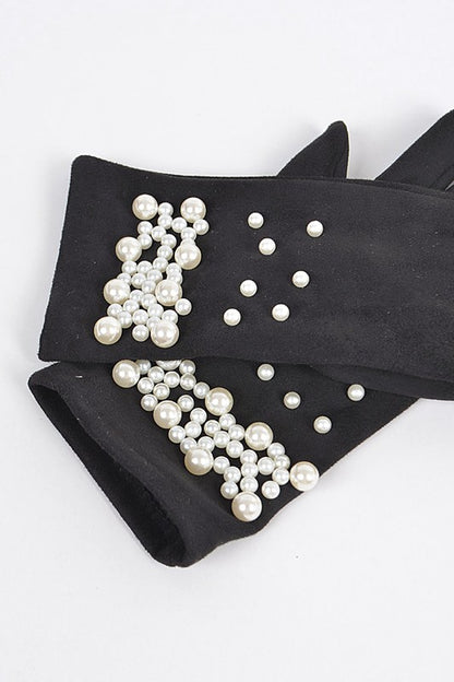 Iconic Pearl Embellished Sueded Smart Gloves