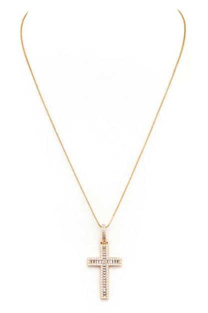 Cross Baguette CZ Pendant Necklace