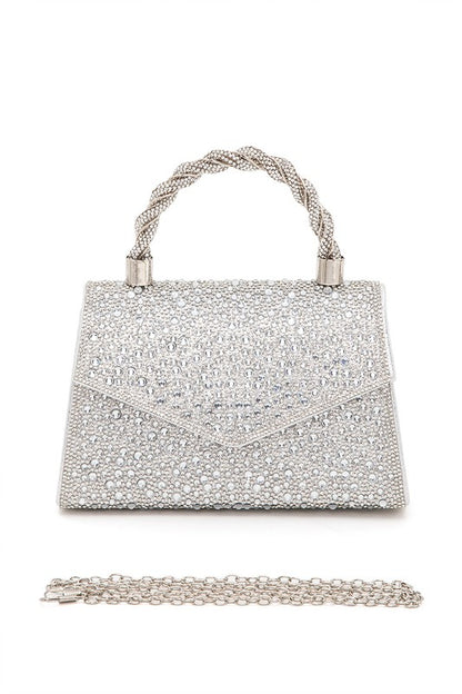 Statement Rhinestone Top Handle Clutch Bag