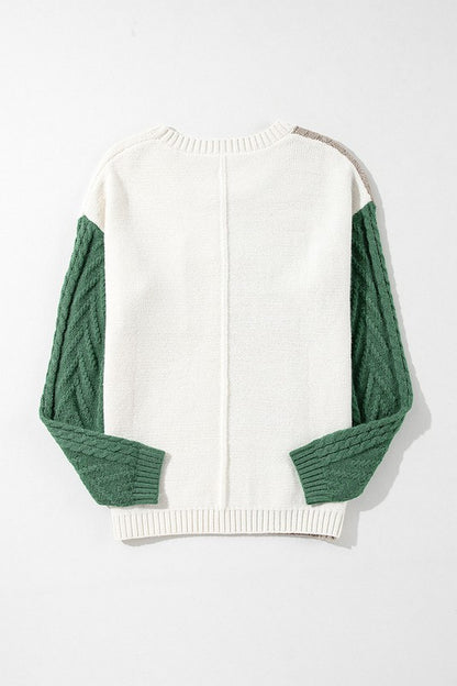 Women Colorblock Patched Pocket Shoulder Sweater