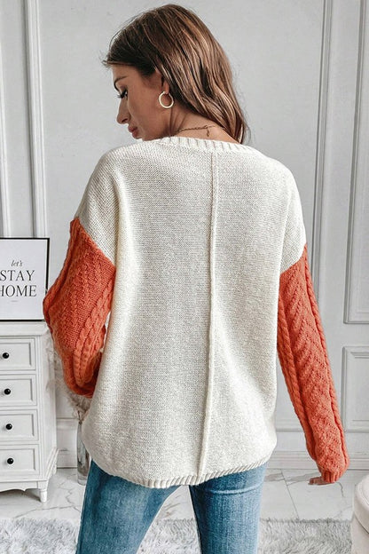 Women Colorblock Patched Pocket Shoulder Sweater