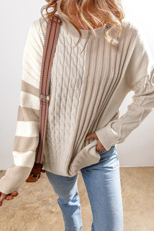 Women Knit Colorblock Crew Neck Drop Sweater