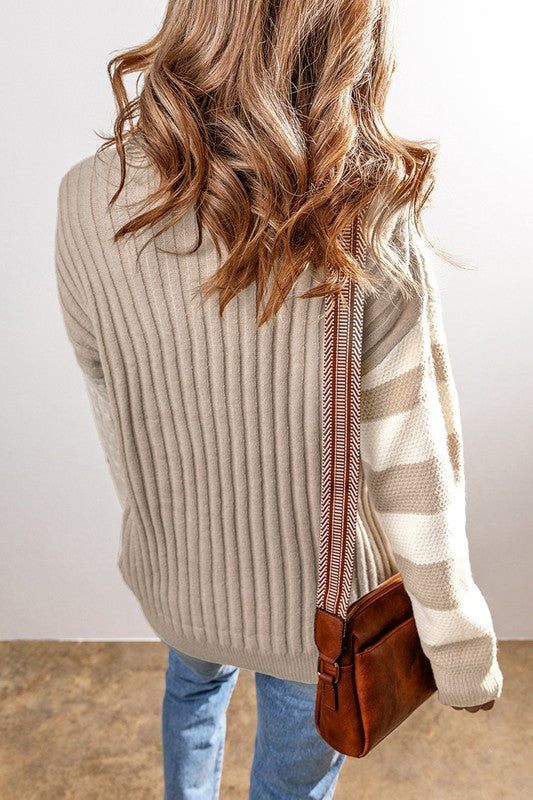 Women Knit Colorblock Crew Neck Drop Sweater