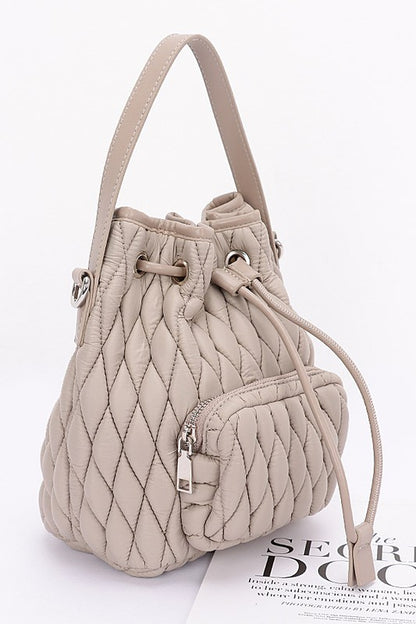 Nylon Quilted Puffer Convertible Bucket Bag