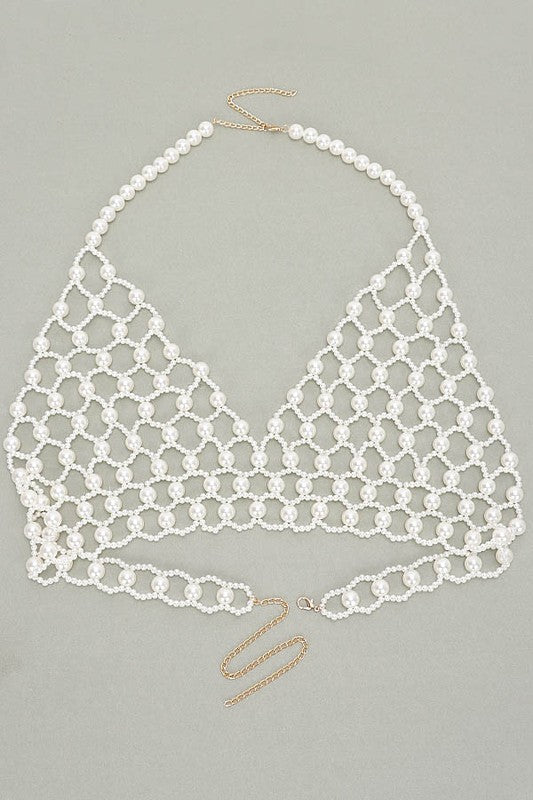 Faux Pearl Crochet Braided Halter Top