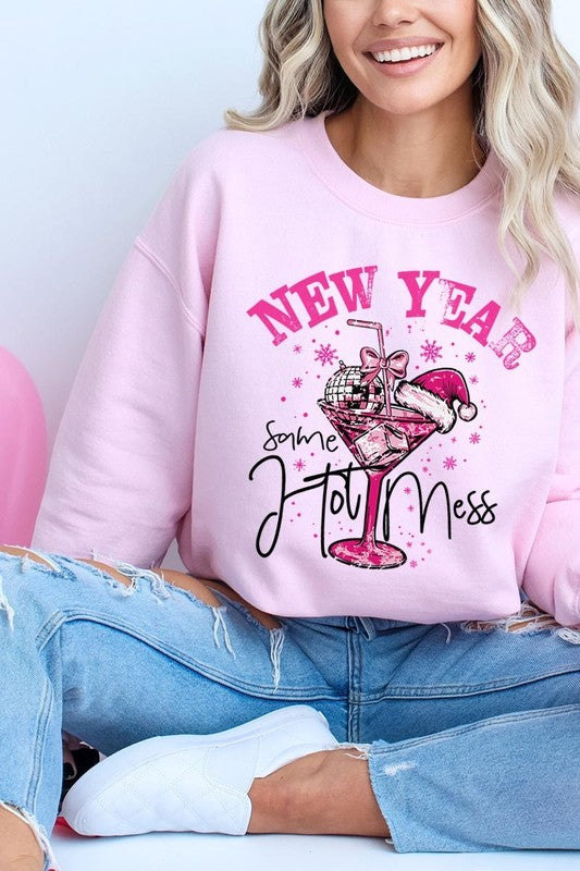 New Year Same Hot Mess Graphic Fleece Sweatshirt