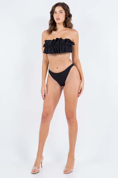 TWO PIECE TUBE TOP WITH RUCHED RUFFLE BIKINI