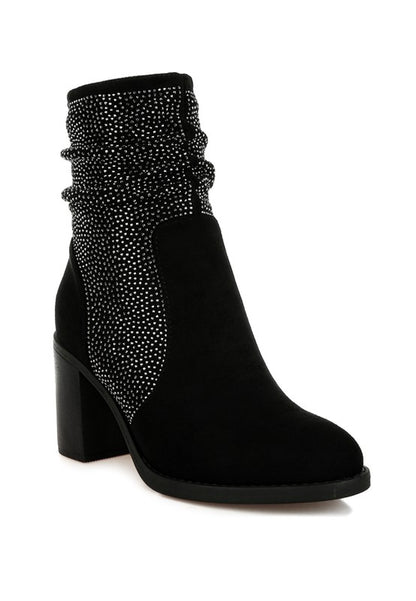 Rhinestone Studded Slouchy Ankle Boots