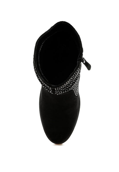 Rhinestone Studded Slouchy Ankle Boots