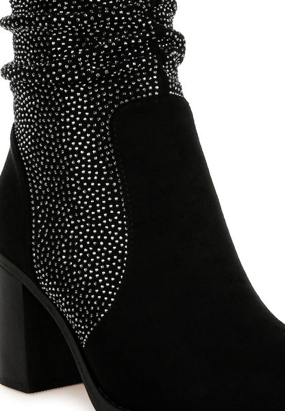 Rhinestone Studded Slouchy Ankle Boots