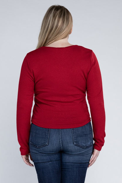 Plus Classic Ribbed Round Neck Long Sleeve