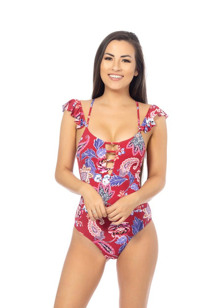 RED PAISLEY ONE PIECE SWIMSUIT