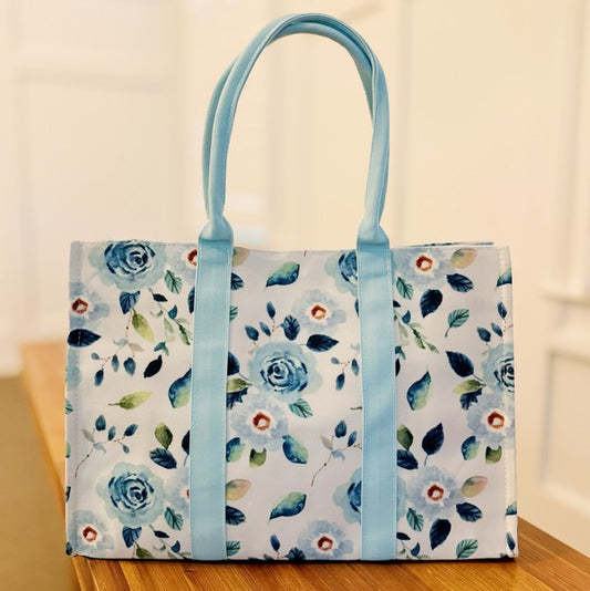 baby blue floral spring summer printed hand bag