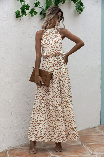 halter top spring summer women’s polka dot maxi dress