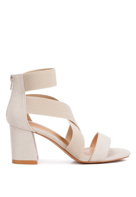 Benicia Elastic Strappy Block Heel Sandals