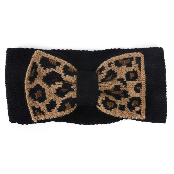 KNIT LEOPARD BOW HEADBAND